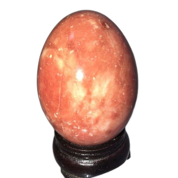 Alabaster Egg with wood Stand 2” tall 1980 - Picture 4 of 5